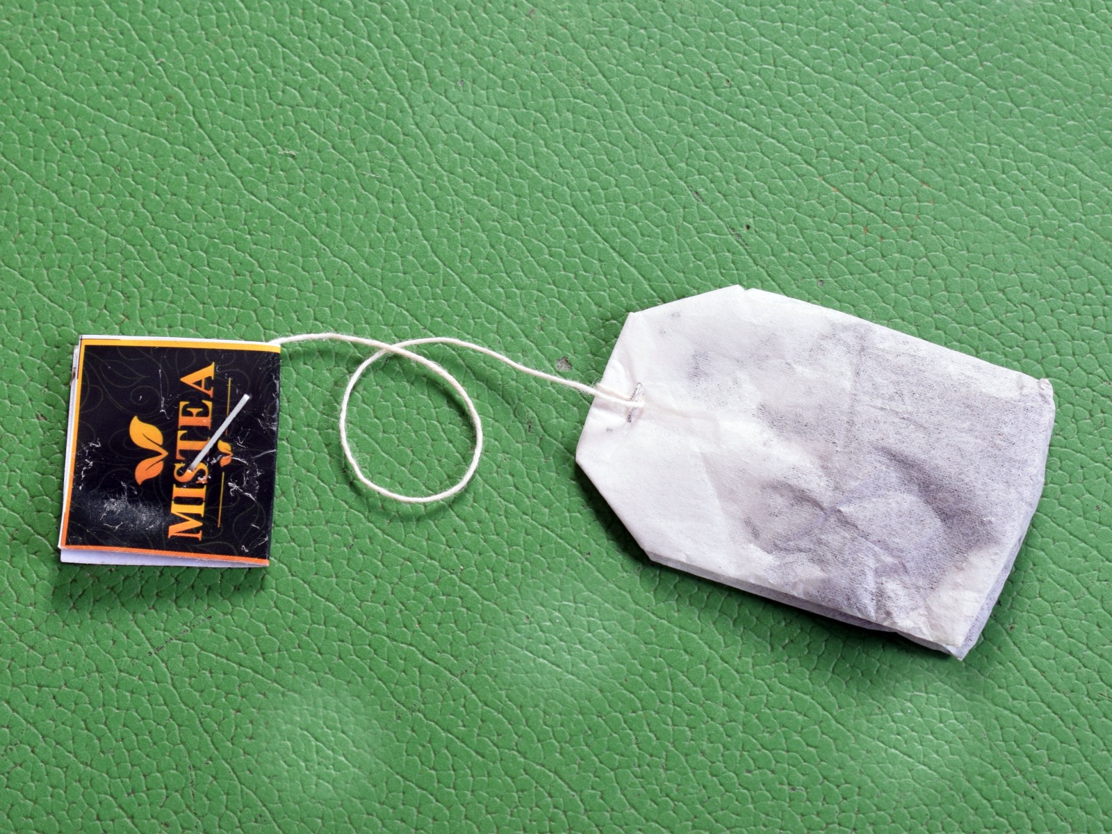 MISTEA tagged tea bag, close up